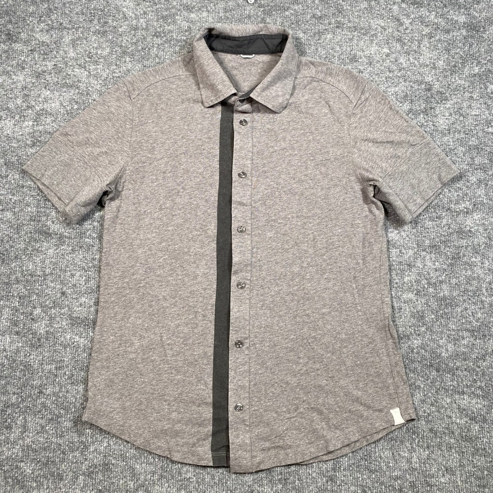 Kit and Ace Gray Heathered Jersey Knit Short Sleeve Button Down‎ Shirt Womens M